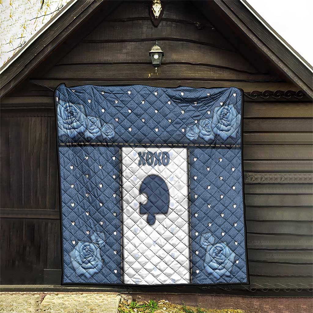 XOXO Valentine's Day Quilt Remaining Piece Old Denim Fabric Effect
