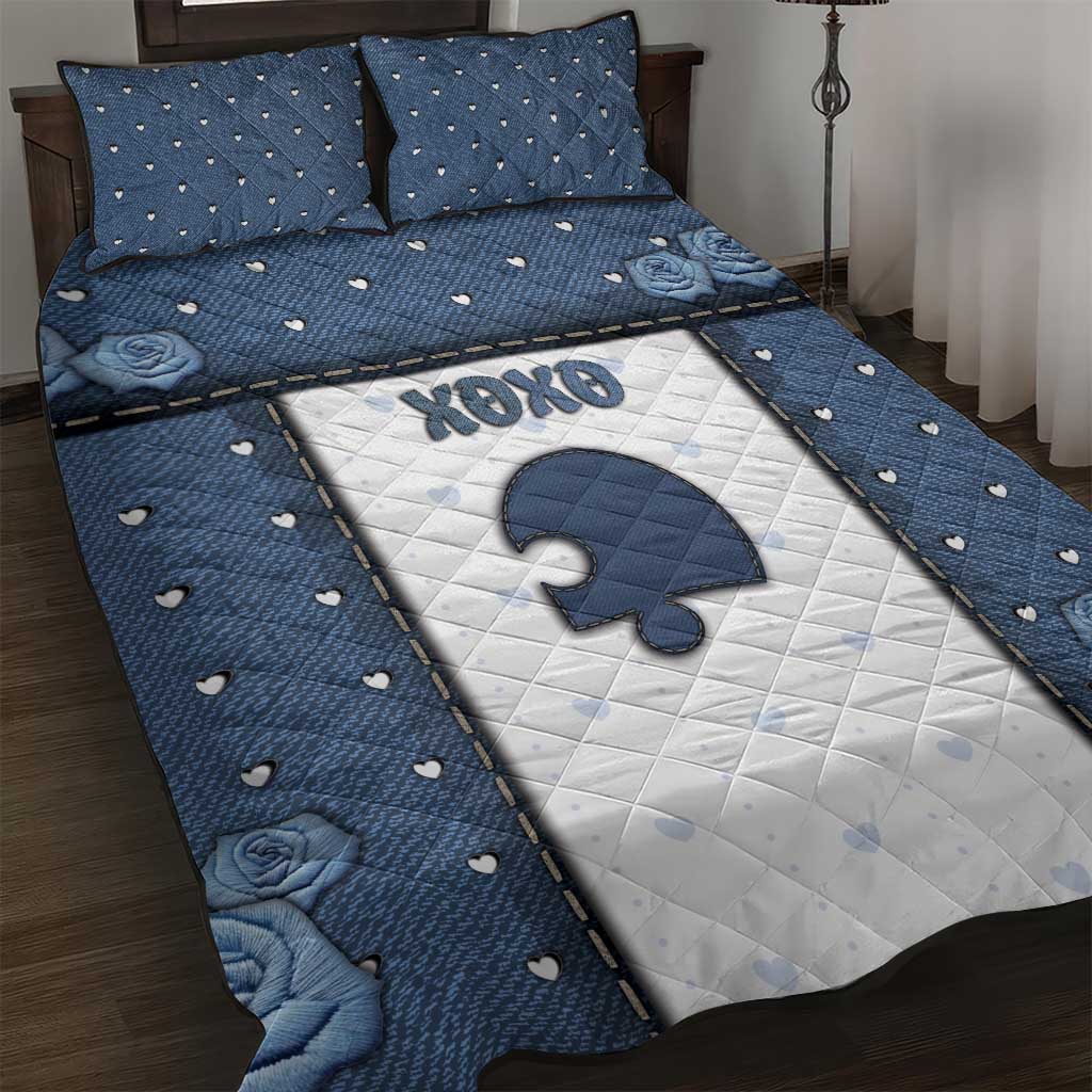 XOXO Valentine's Day Quilt Bed Set Remaining Piece Old Denim Fabric Effect