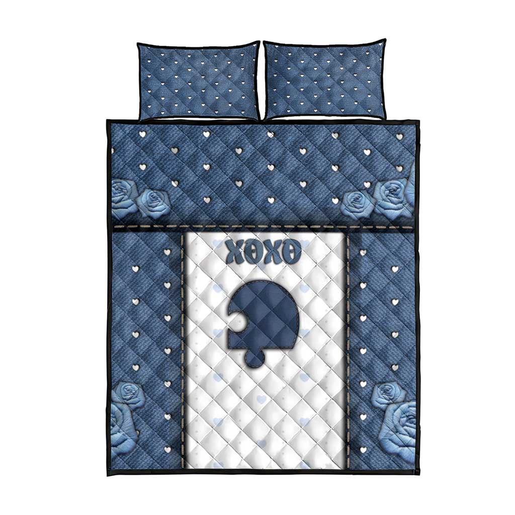 XOXO Valentine's Day Quilt Bed Set Remaining Piece Old Denim Fabric Effect