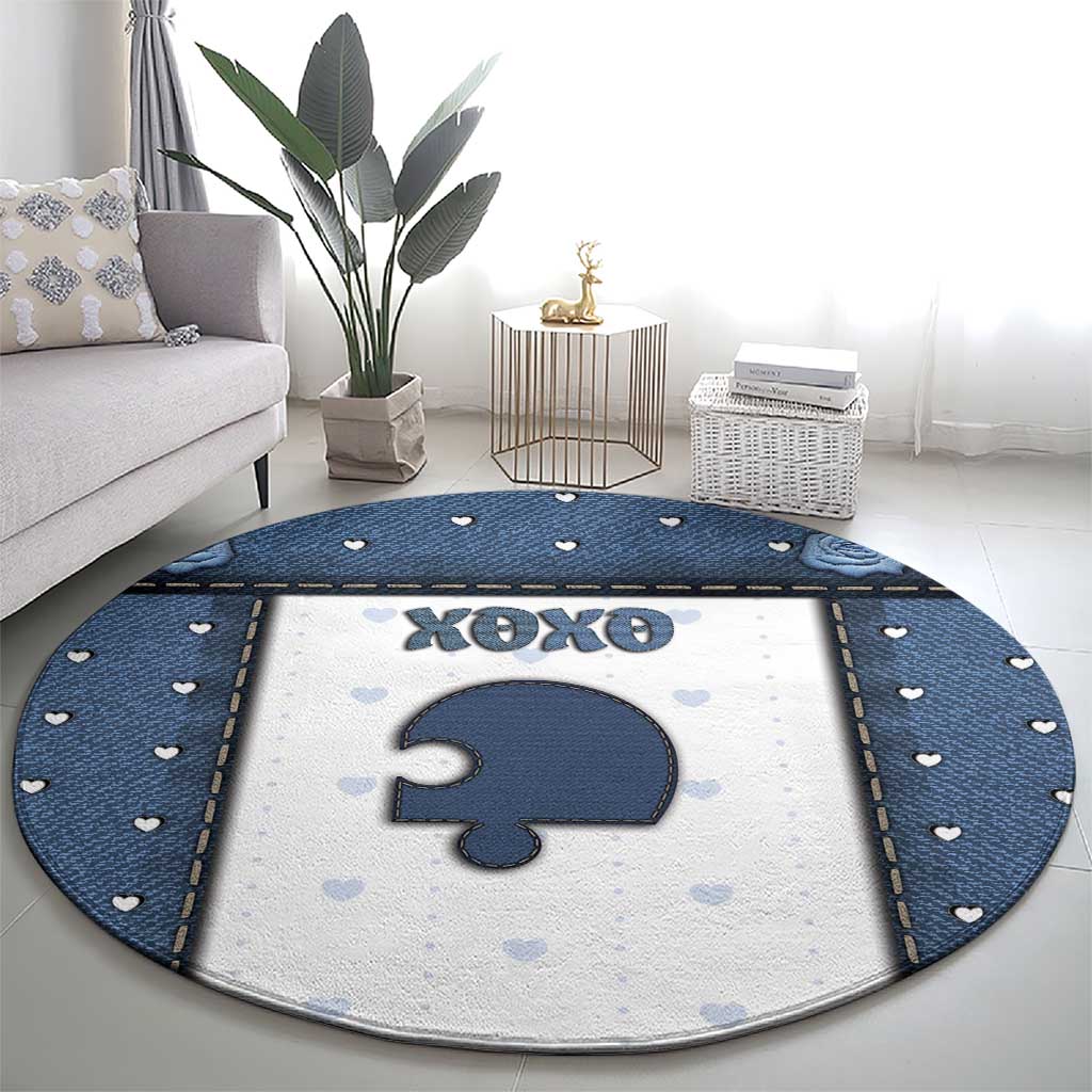 XOXO Valentine's Day Round Carpet Remaining Piece Old Denim Fabric Effect