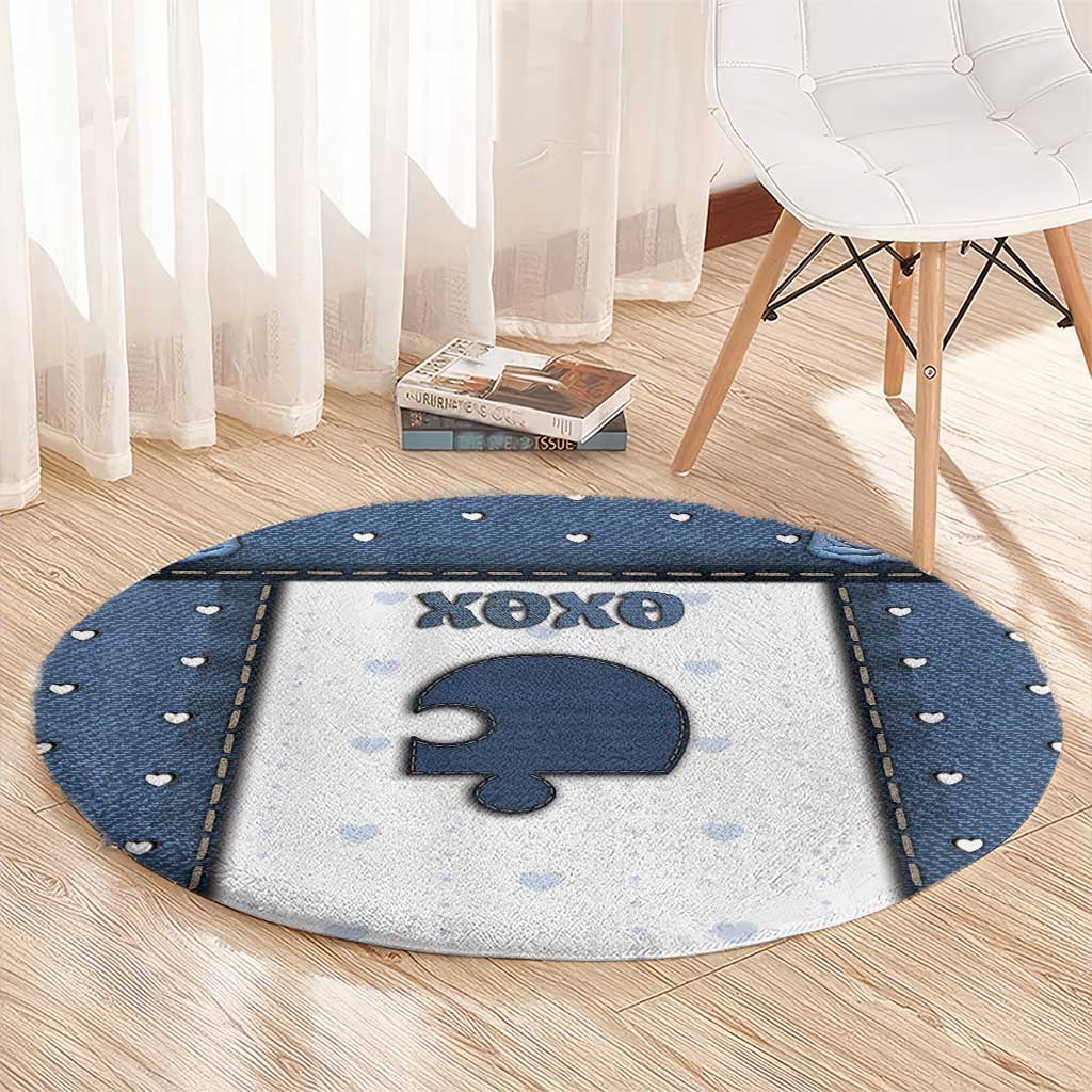 XOXO Valentine's Day Round Carpet Remaining Piece Old Denim Fabric Effect