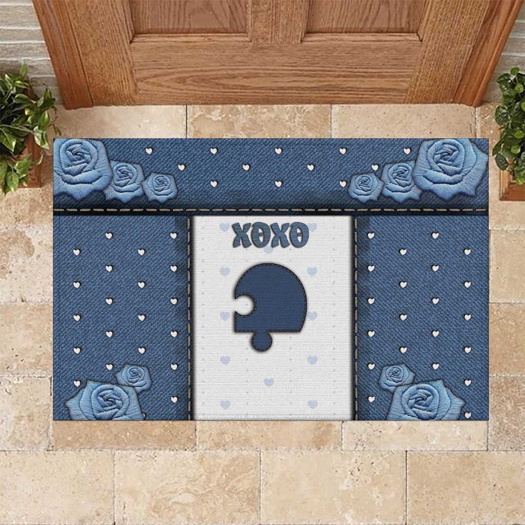 XOXO Valentine's Day Rubber Doormat Remaining Piece Old Denim Fabric Effect