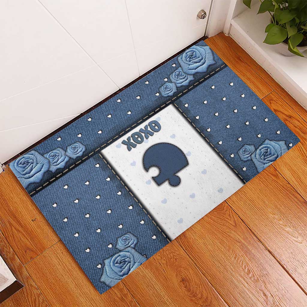 XOXO Valentine's Day Rubber Doormat Remaining Piece Old Denim Fabric Effect