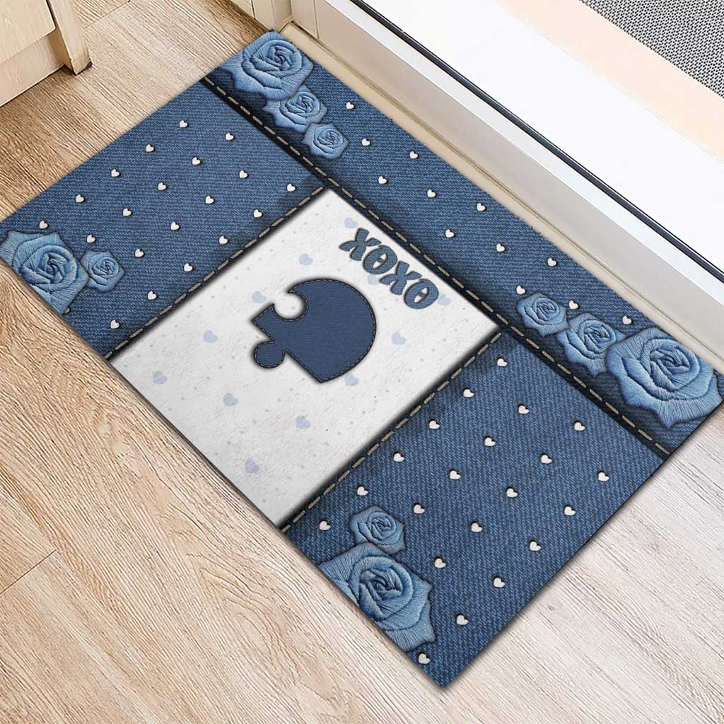 XOXO Valentine's Day Rubber Doormat Remaining Piece Old Denim Fabric Effect