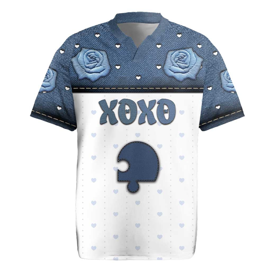 Personalized XOXO Valentine's Day Rugby Jersey Remaining Piece Old Denim Fabric Effect