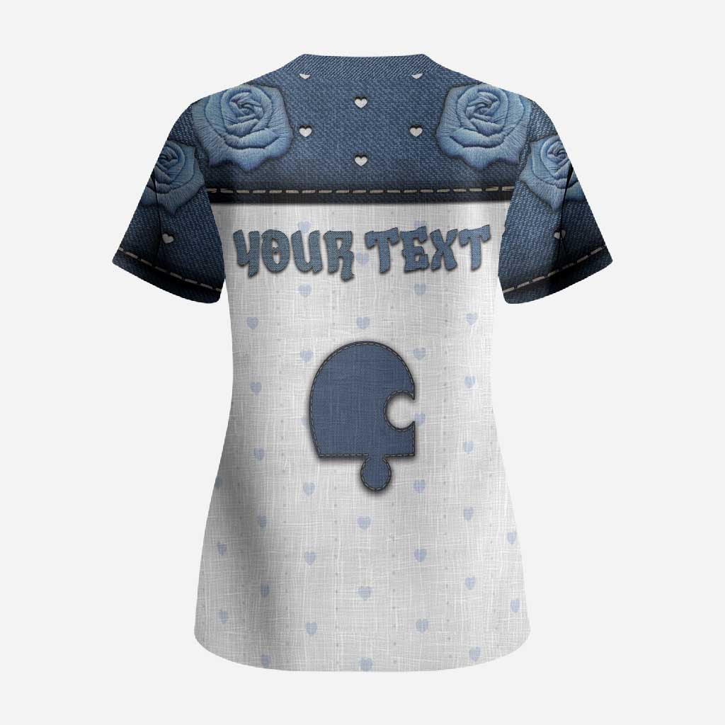 Personalized XOXO Valentine's Day Scrub Top Remaining Piece Old Denim Fabric Effect