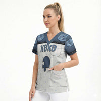 Personalized XOXO Valentine's Day Scrub Top Remaining Piece Old Denim Fabric Effect