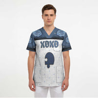 Personalized XOXO Valentine's Day Scrub Top Remaining Piece Old Denim Fabric Effect