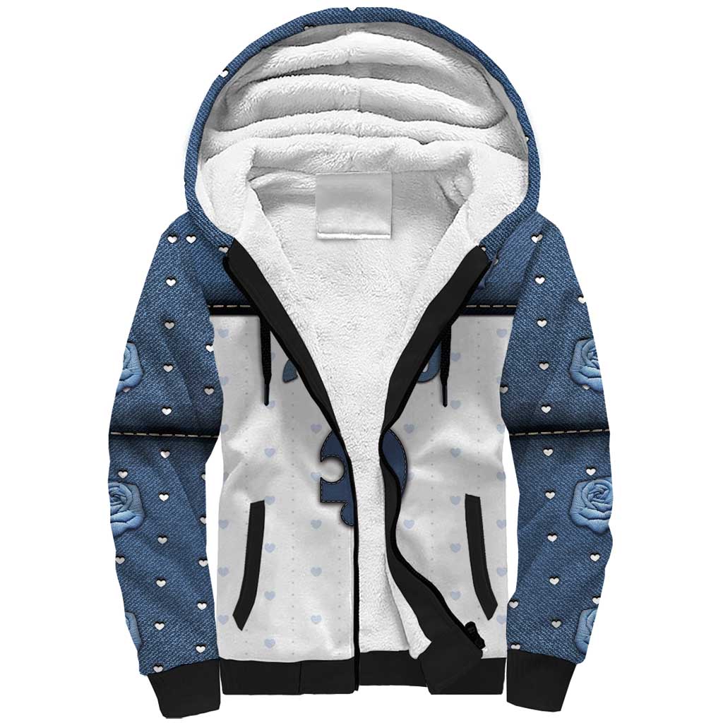 Personalized XOXO Valentine's Day Sherpa Hoodie Remaining Piece Old Denim Fabric Effect