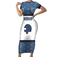 Personalized XOXO Valentine's Day Short Sleeve Bodycon Dress Remaining Piece Old Denim Fabric Effect