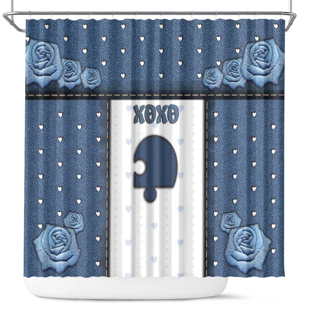 XOXO Valentine's Day Shower Curtain Remaining Piece Old Denim Fabric Effect