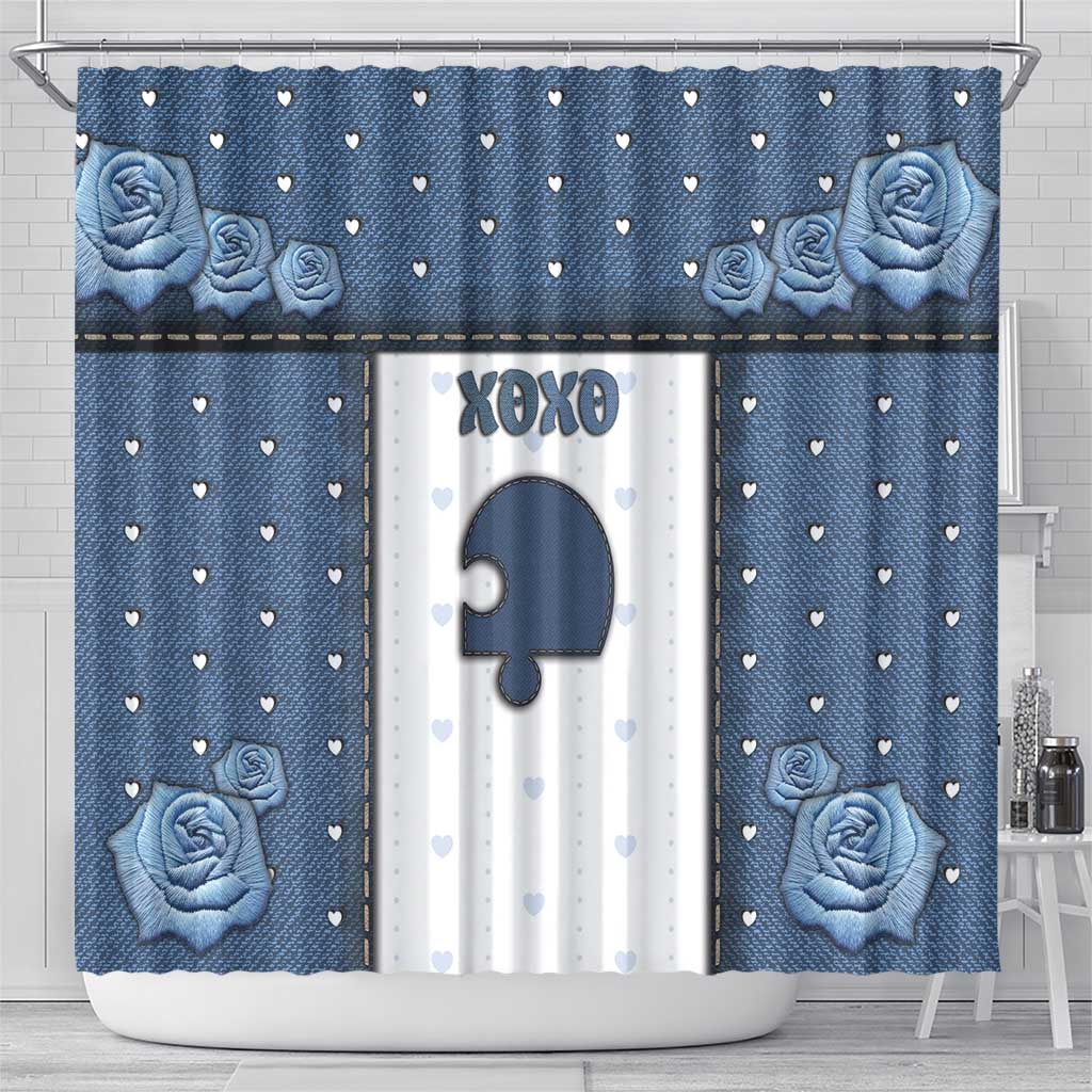 XOXO Valentine's Day Shower Curtain Remaining Piece Old Denim Fabric Effect
