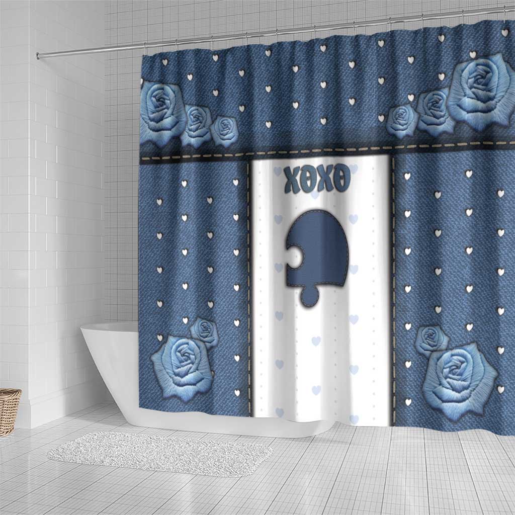 XOXO Valentine's Day Shower Curtain Remaining Piece Old Denim Fabric Effect