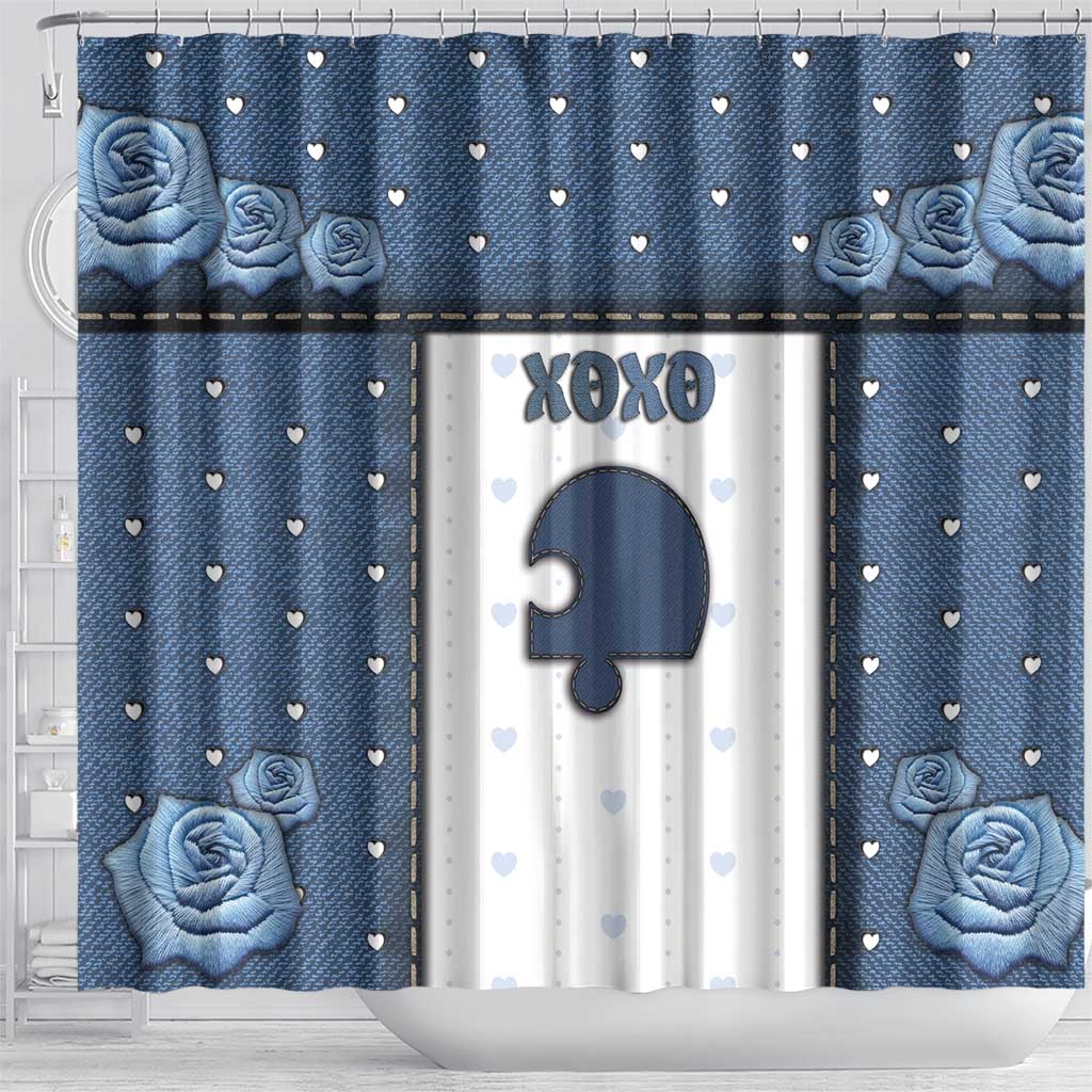 XOXO Valentine's Day Shower Curtain Remaining Piece Old Denim Fabric Effect