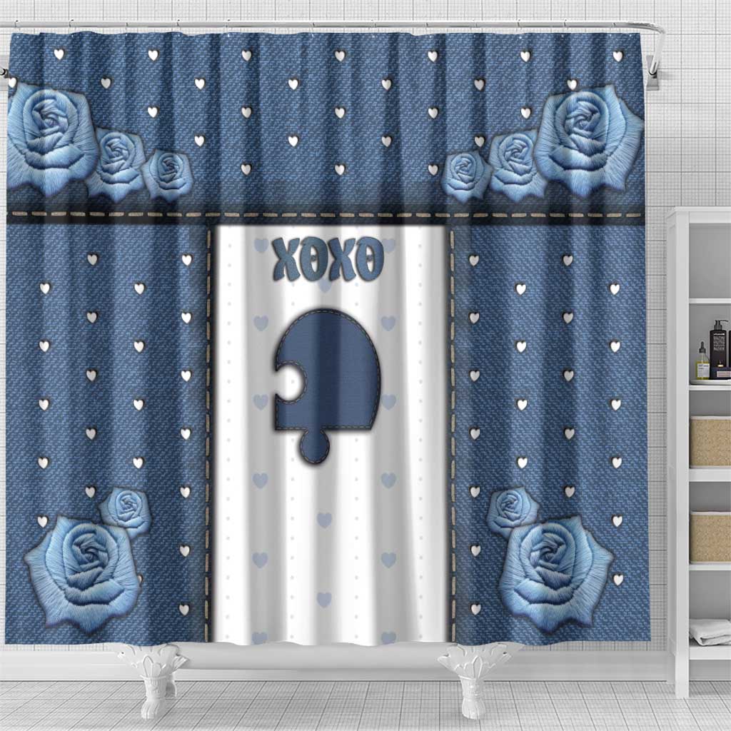 XOXO Valentine's Day Shower Curtain Remaining Piece Old Denim Fabric Effect