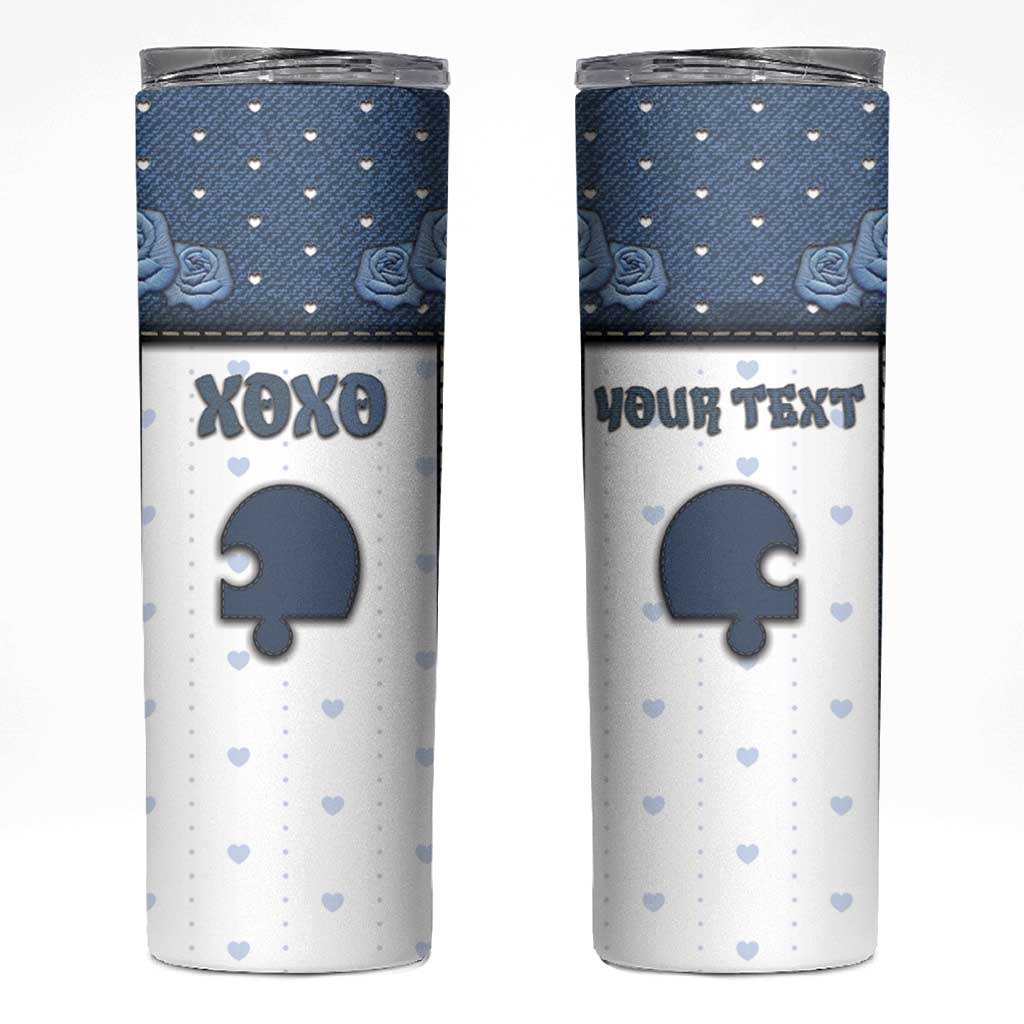 Personalized XOXO Valentine's Day Skinny Tumbler Remaining Piece Old Denim Fabric Effect