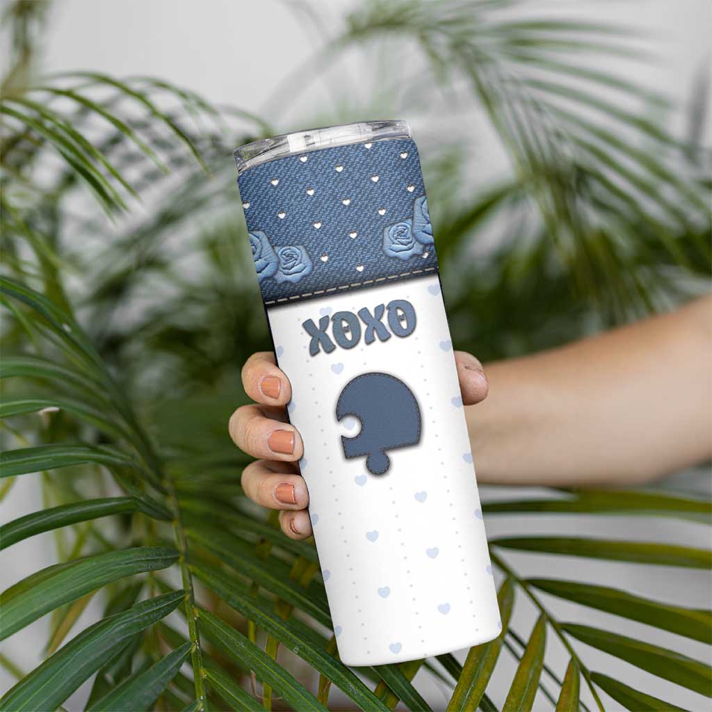 Personalized XOXO Valentine's Day Skinny Tumbler Remaining Piece Old Denim Fabric Effect