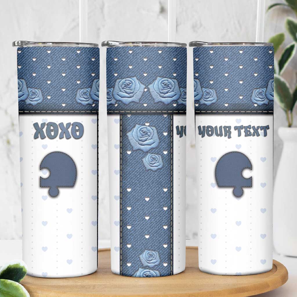 Personalized XOXO Valentine's Day Skinny Tumbler Remaining Piece Old Denim Fabric Effect