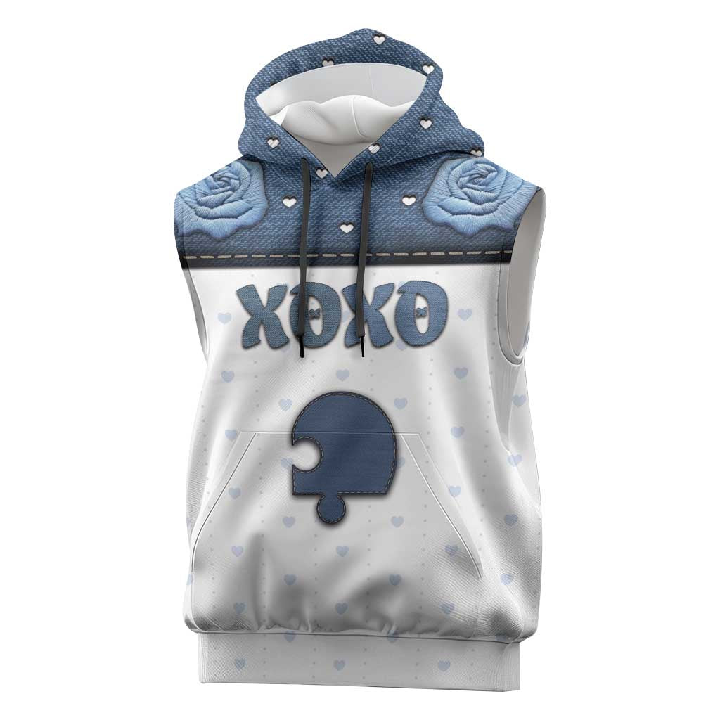 Personalized XOXO Valentine's Day Sleeveless Hoodie Remaining Piece Old Denim Fabric Effect