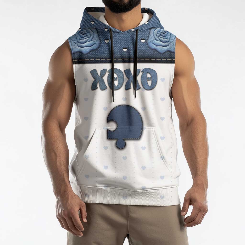 Personalized XOXO Valentine's Day Sleeveless Hoodie Remaining Piece Old Denim Fabric Effect