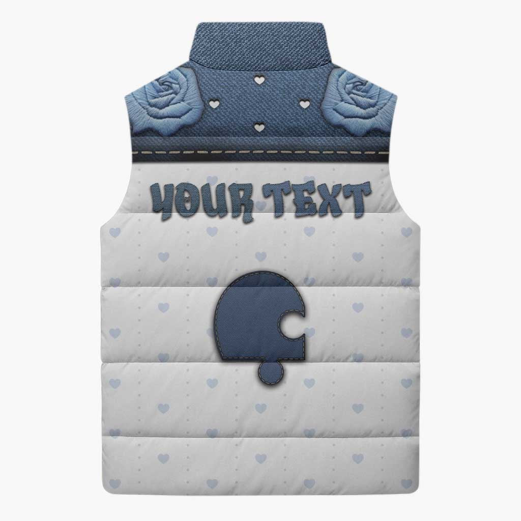 Personalized XOXO Valentine's Day Sleeveless Puffer Jacket Remaining Piece Old Denim Fabric Effect