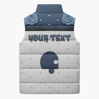 Personalized XOXO Valentine's Day Sleeveless Puffer Jacket Remaining Piece Old Denim Fabric Effect