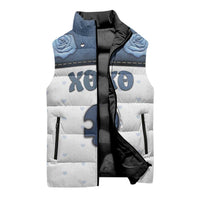 Personalized XOXO Valentine's Day Sleeveless Puffer Jacket Remaining Piece Old Denim Fabric Effect