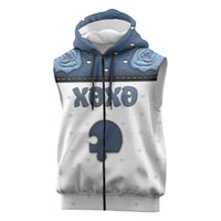 Personalized XOXO Valentine's Day Sleeveless Zip Hoodie Remaining Piece Old Denim Fabric Effect