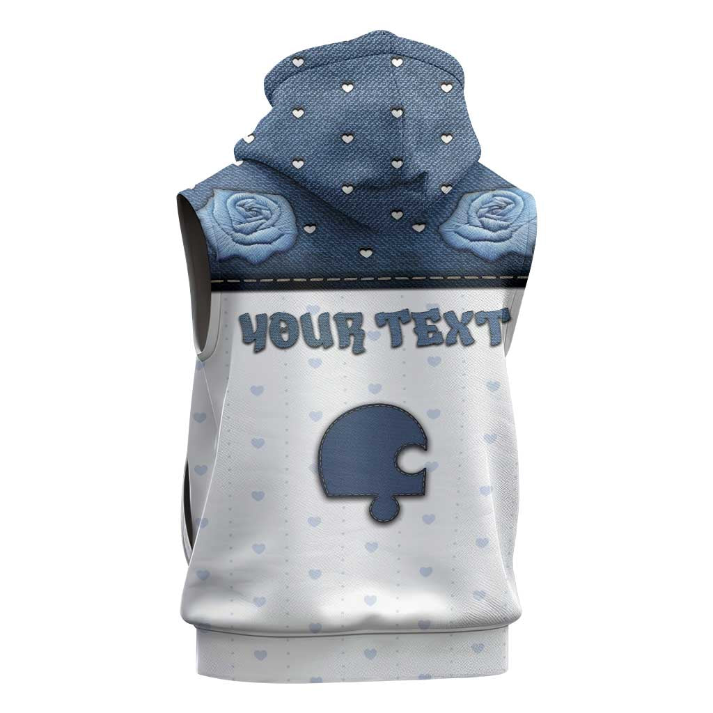Personalized XOXO Valentine's Day Sleeveless Zip Hoodie Remaining Piece Old Denim Fabric Effect