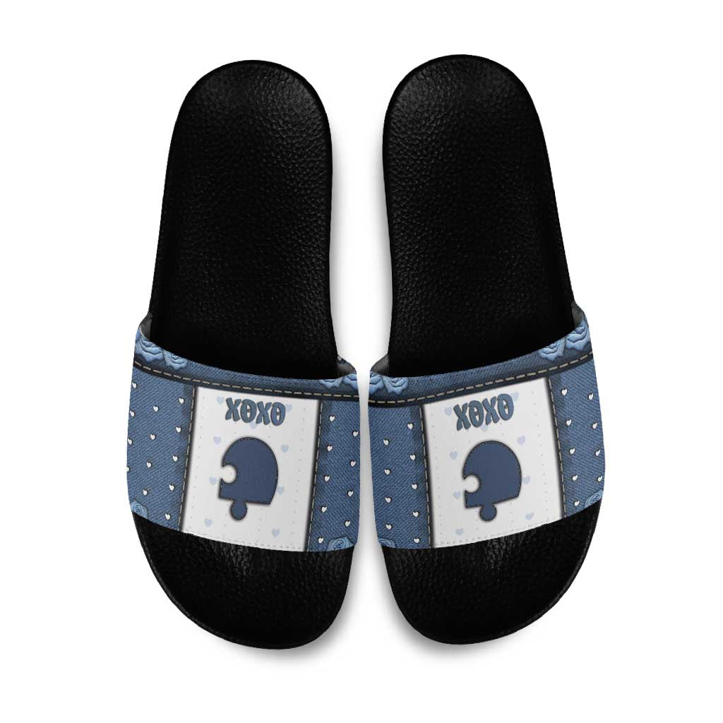 XOXO Valentine's Day Slide Sandals Remaining Piece Old Denim Fabric Effect