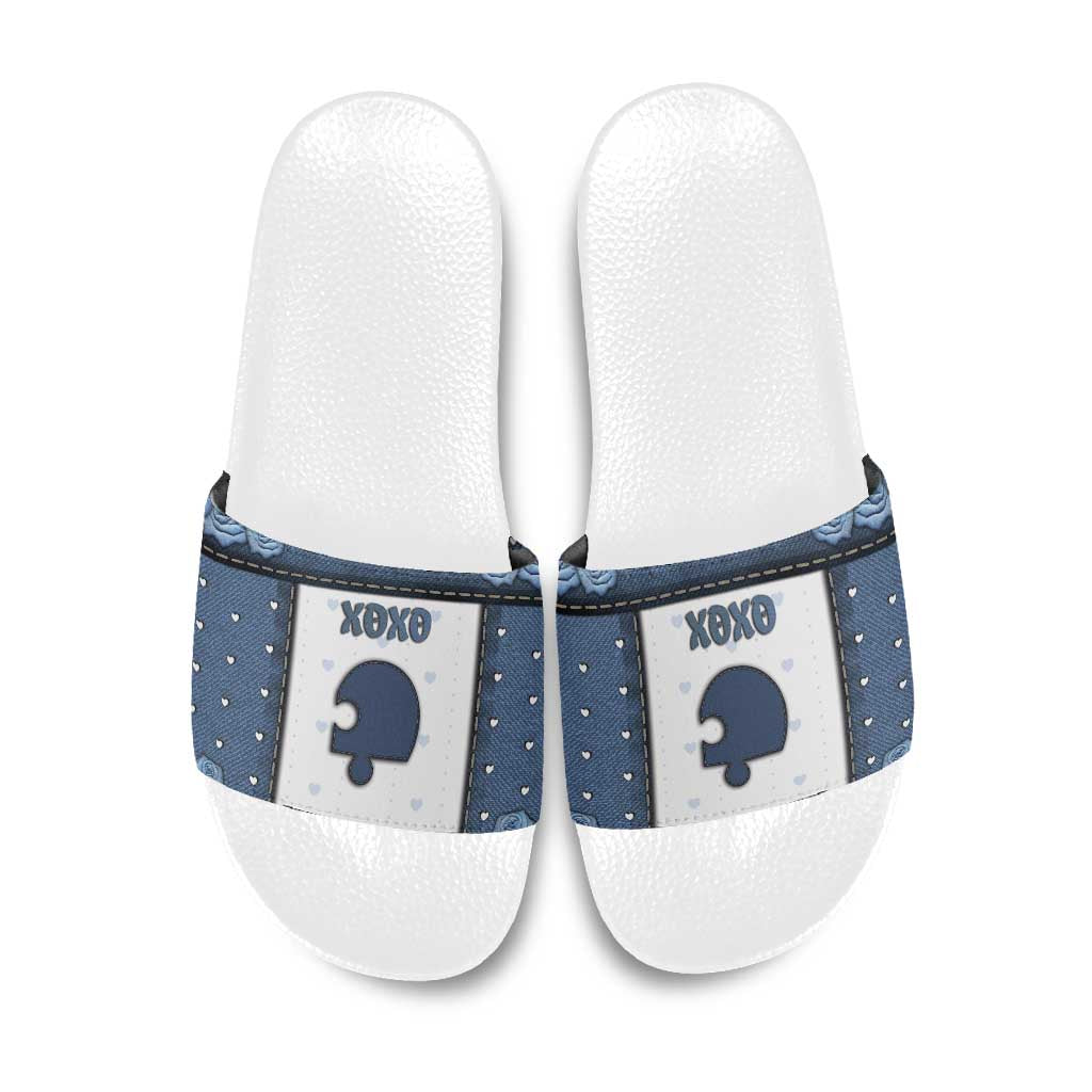 XOXO Valentine's Day Slide Sandals Remaining Piece Old Denim Fabric Effect