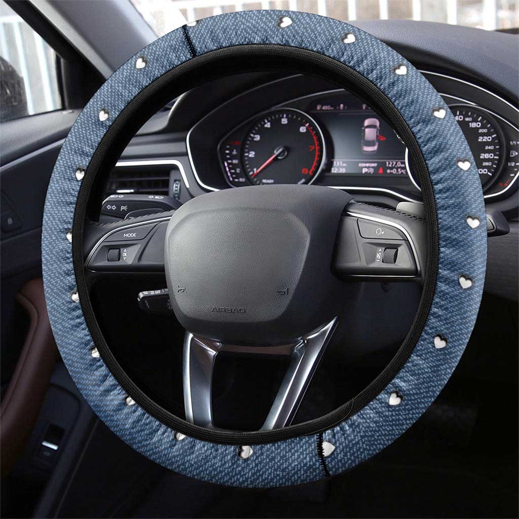 XOXO Valentine's Day Steering Wheel Cover Remaining Piece Old Denim Fabric Effect