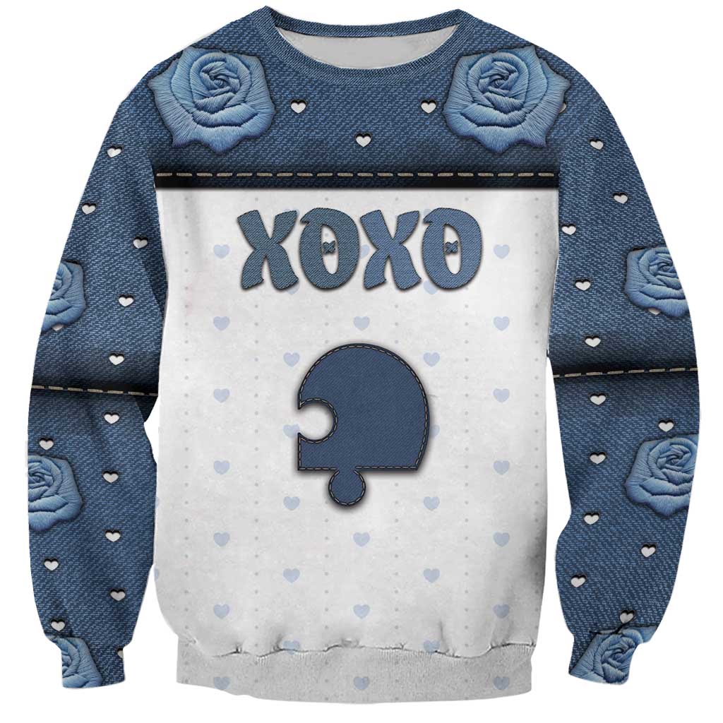 Personalized XOXO Valentine's Day Sweatshirt Remaining Piece Old Denim Fabric Effect