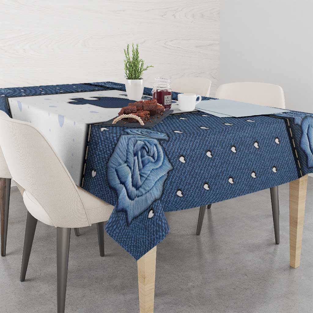 XOXO Valentine's Day Tablecloth Remaining Piece Old Denim Fabric Effect