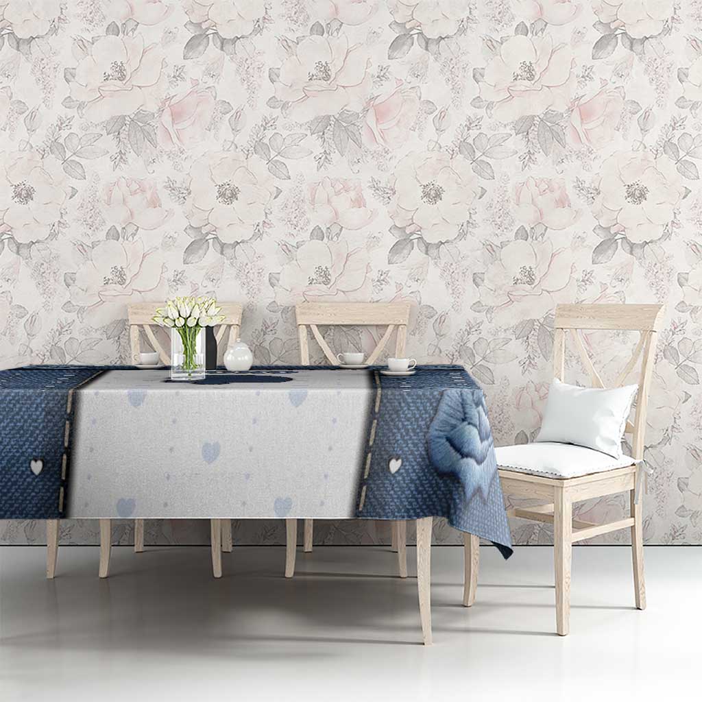 XOXO Valentine's Day Tablecloth Remaining Piece Old Denim Fabric Effect