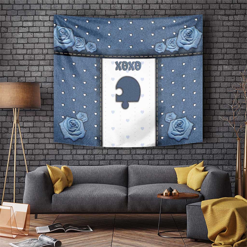 XOXO Valentine's Day Tapestry Remaining Piece Old Denim Fabric Effect