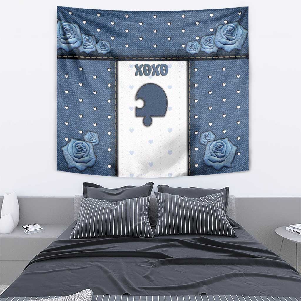 XOXO Valentine's Day Tapestry Remaining Piece Old Denim Fabric Effect