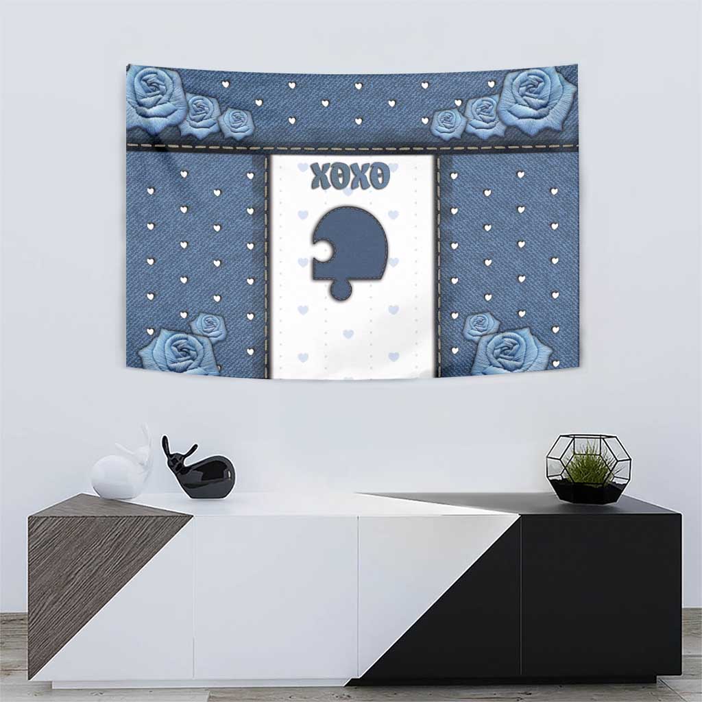 XOXO Valentine's Day Tapestry Remaining Piece Old Denim Fabric Effect