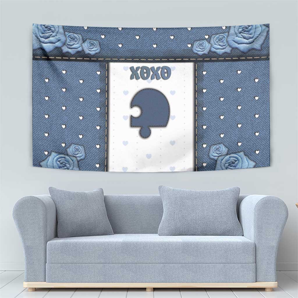 XOXO Valentine's Day Tapestry Remaining Piece Old Denim Fabric Effect