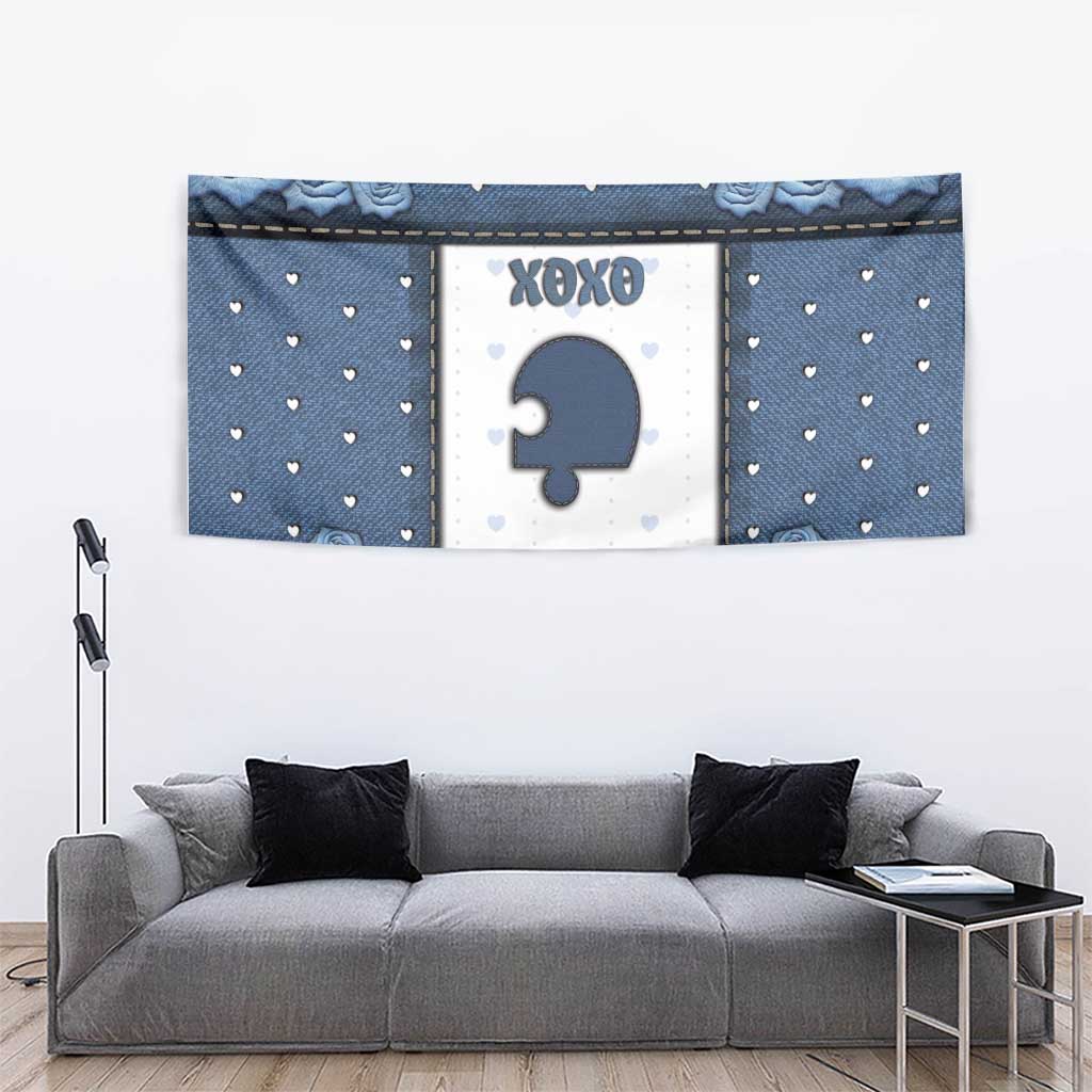 XOXO Valentine's Day Tapestry Remaining Piece Old Denim Fabric Effect