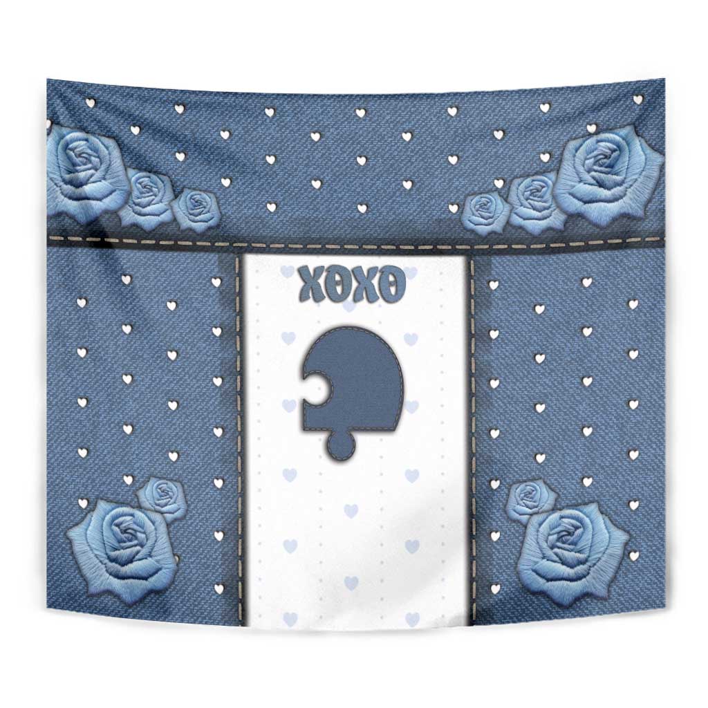 XOXO Valentine's Day Tapestry Remaining Piece Old Denim Fabric Effect