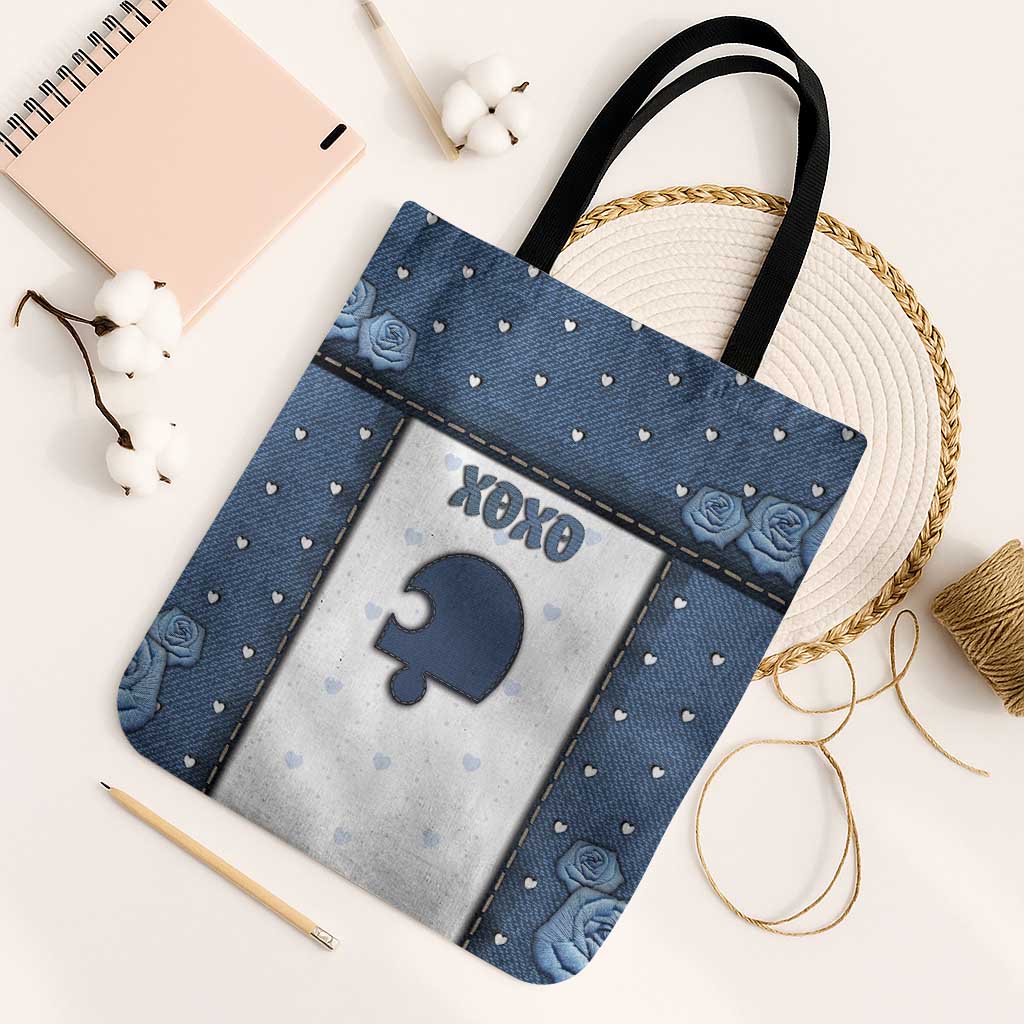 XOXO Valentine's Day Tote Bag Remaining Piece Old Denim Fabric Effect