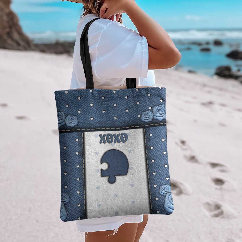 XOXO Valentine's Day Tote Bag Remaining Piece Old Denim Fabric Effect