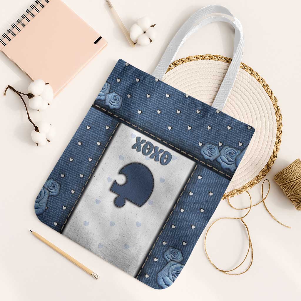 XOXO Valentine's Day Tote Bag Remaining Piece Old Denim Fabric Effect