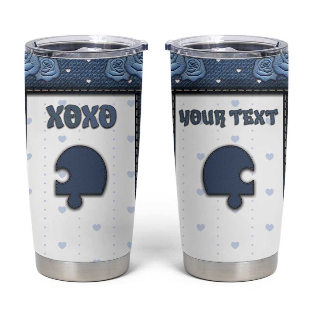 Personalized XOXO Valentine's Day Tumbler Cup Remaining Piece Old Denim Fabric Effect