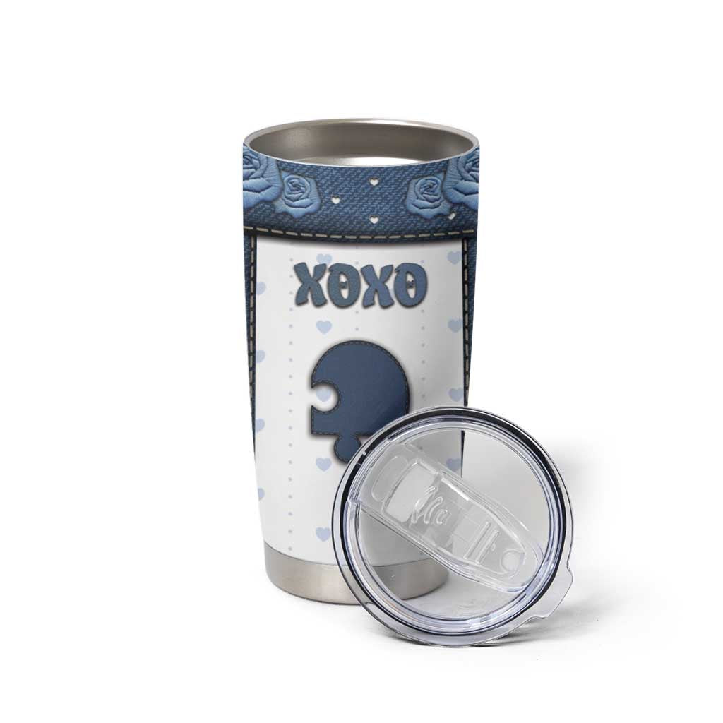 Personalized XOXO Valentine's Day Tumbler Cup Remaining Piece Old Denim Fabric Effect