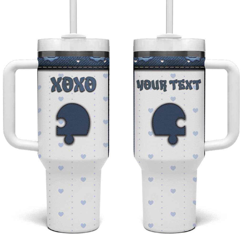 Personalized XOXO Valentine's Day Tumbler With Handle Remaining Piece Old Denim Fabric Effect