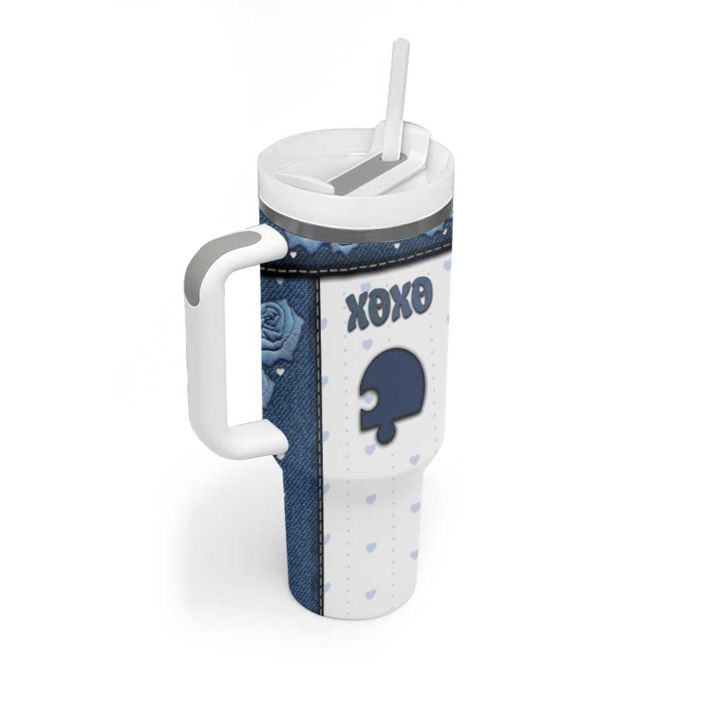 Personalized XOXO Valentine's Day Tumbler With Handle Remaining Piece Old Denim Fabric Effect