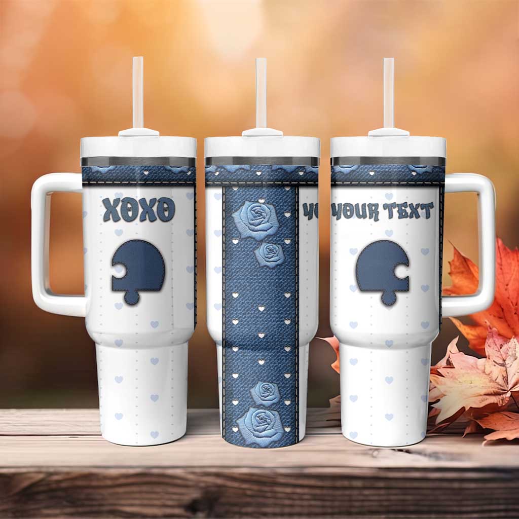Personalized XOXO Valentine's Day Tumbler With Handle Remaining Piece Old Denim Fabric Effect