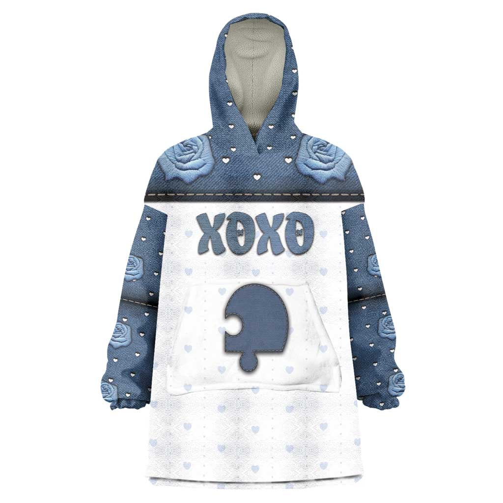 Personalized XOXO Valentine's Day Wearable Blanket Hoodie Remaining Piece Old Denim Fabric Effect